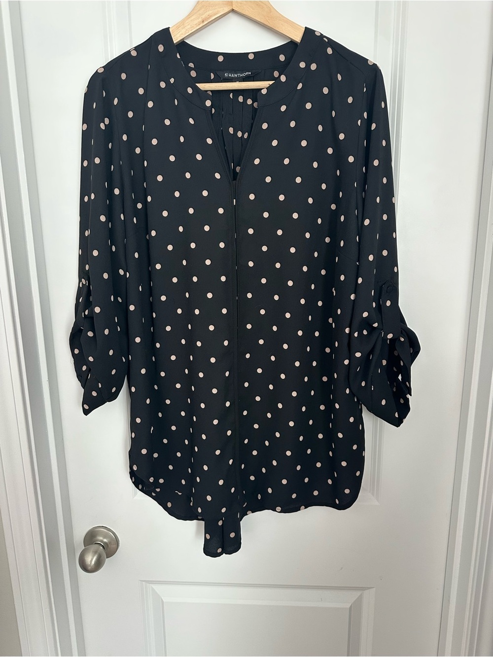 41 Hawthorn Black Blouse with Beige Polka Dots - Picture 2 of 3